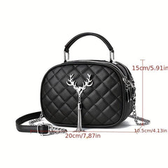 Argyle Quilted Shoulder Bag Tassel Decor Handbag