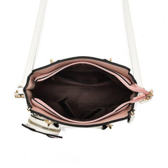 Cat Pendant Satchel Crossbody Bag PU Leather Textured Bag Purse
