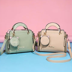 Cat Pendant Satchel Crossbody Bag PU Leather Textured Bag Purse