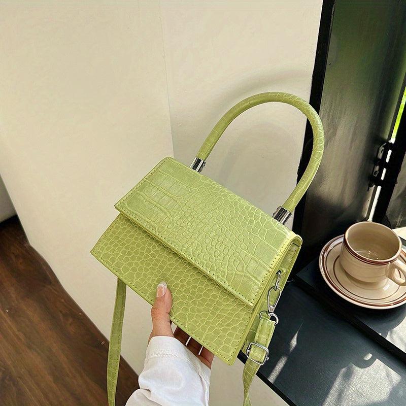 Crocodile Embossed Shoulder Bag Top Handle Crossbody Bag
