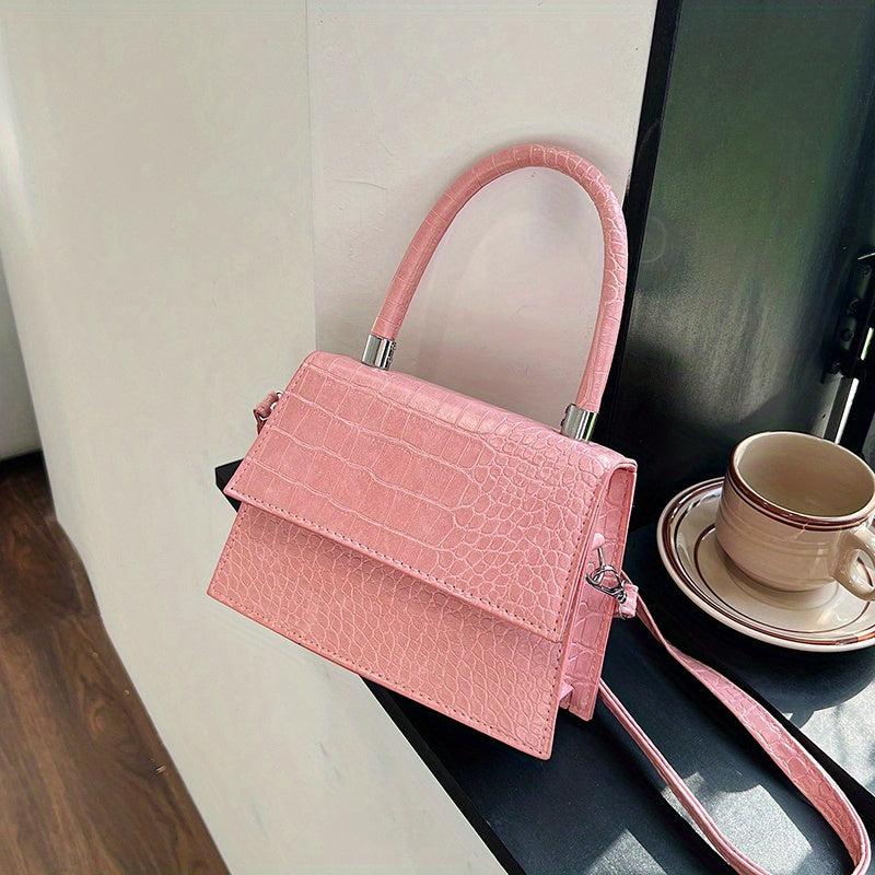 Crocodile Embossed Shoulder Bag Top Handle Crossbody Bag