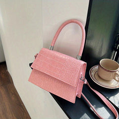 Crocodile Embossed Shoulder Bag Top Handle Crossbody Bag
