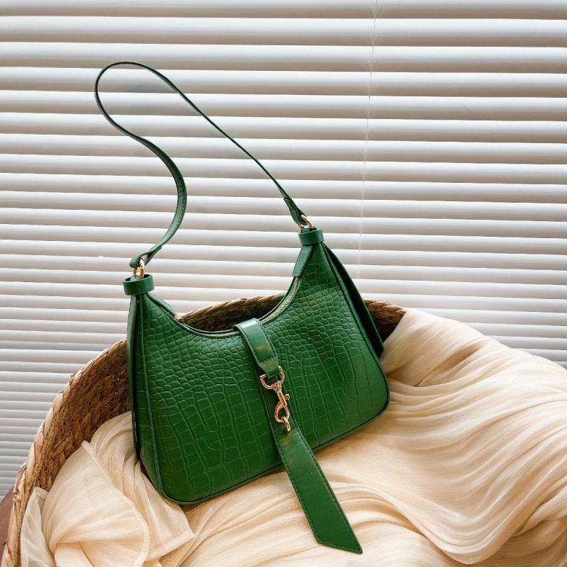 Crocodile Pattern Shoulder Bag Buckle Decor Underarm Purse Handbag