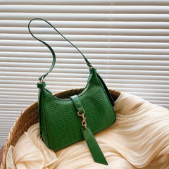 Crocodile Pattern Shoulder Bag Buckle Decor Underarm Purse Handbag
