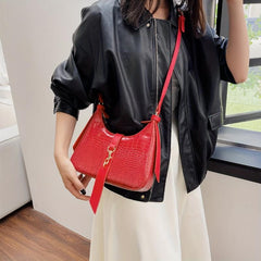 Crocodile Pattern Shoulder Bag Buckle Decor Underarm Purse Handbag