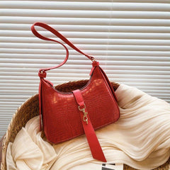 Crocodile Pattern Shoulder Bag Buckle Decor Underarm Purse Handbag
