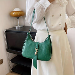 Crocodile Pattern Shoulder Bag Buckle Decor Underarm Purse Handbag