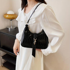 Crocodile Pattern Shoulder Bag Buckle Decor Underarm Purse Handbag