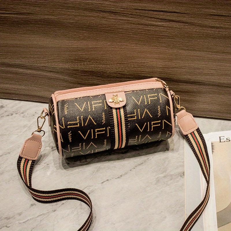 Letter Allover Print Crossbody Bag with Wide Strap