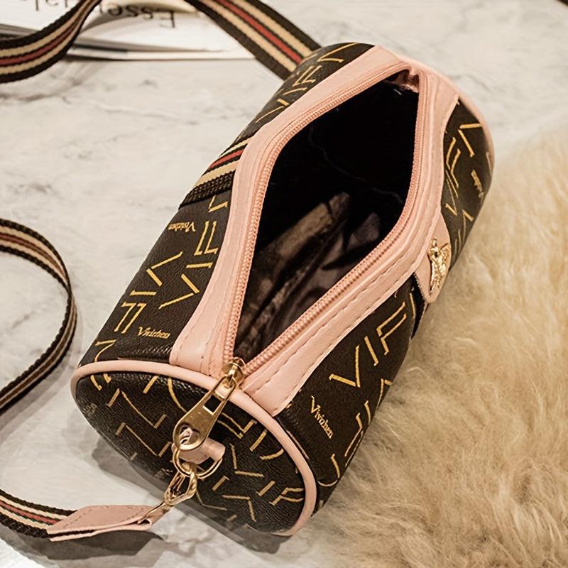 Letter Allover Print Crossbody Bag with Wide Strap