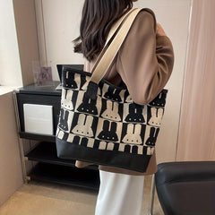 Rabbit Pattern Canvas Tote Bag Large Capacity Shoulder Bag