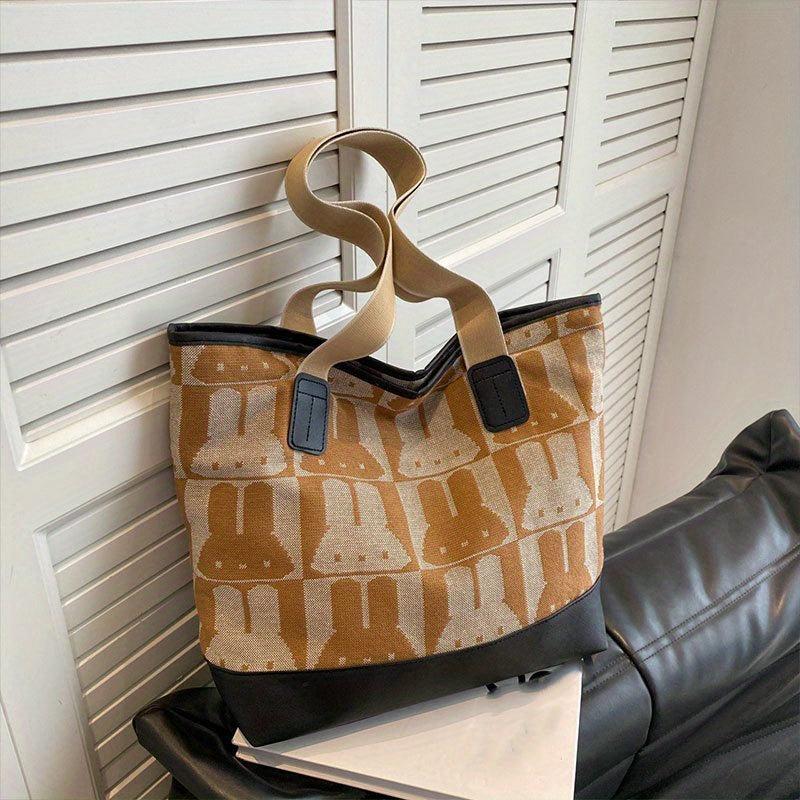Rabbit Pattern Canvas Tote Bag Large Capacity Shoulder Bag