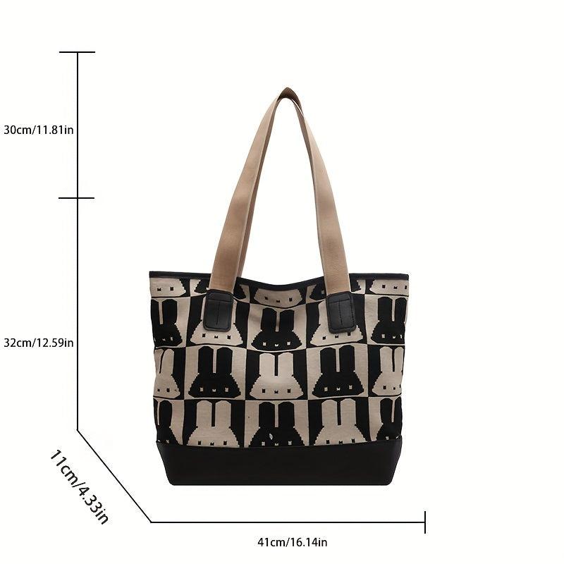 Rabbit Pattern Canvas Tote Bag Large Capacity Shoulder Bag