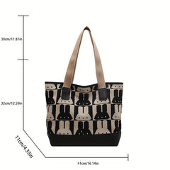 Rabbit Pattern Canvas Tote Bag Large Capacity Shoulder Bag