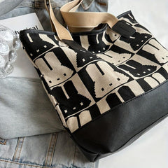 Rabbit Pattern Canvas Tote Bag Large Capacity Shoulder Bag