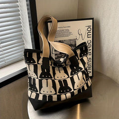 Rabbit Pattern Canvas Tote Bag Large Capacity Shoulder Bag