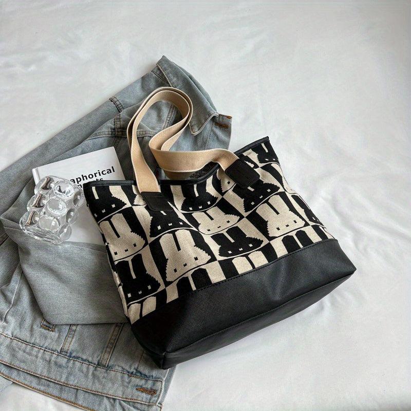 Rabbit Pattern Canvas Tote Bag Large Capacity Shoulder Bag