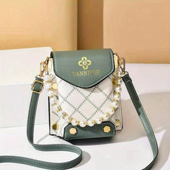Faux Pearl Square Shoulder Bag PU Leather Flap Shoulder Bag