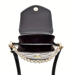 Faux Pearl Square Shoulder Bag PU Leather Flap Shoulder Bag