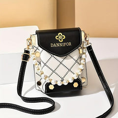 Faux Pearl Square Shoulder Bag PU Leather Flap Shoulder Bag