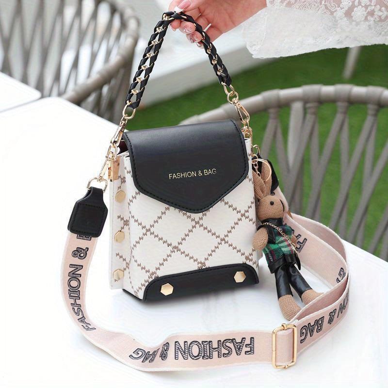 Argyle Quilted Crossbody Bag PU Leather Shoulder Handbag