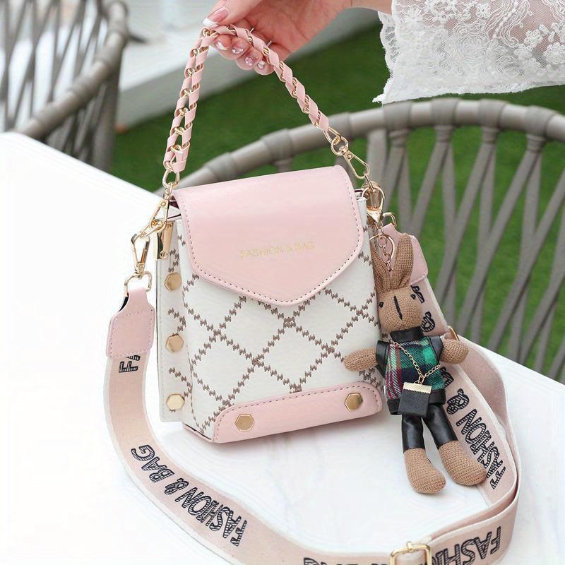 Argyle Quilted Crossbody Bag PU Leather Shoulder Handbag
