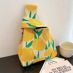 Tulip Pattern Satchel Bag Knitted Handbag Storage