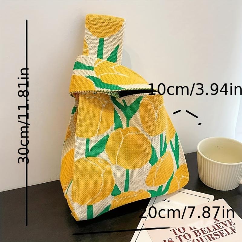 Tulip Pattern Satchel Bag Knitted Handbag Storage