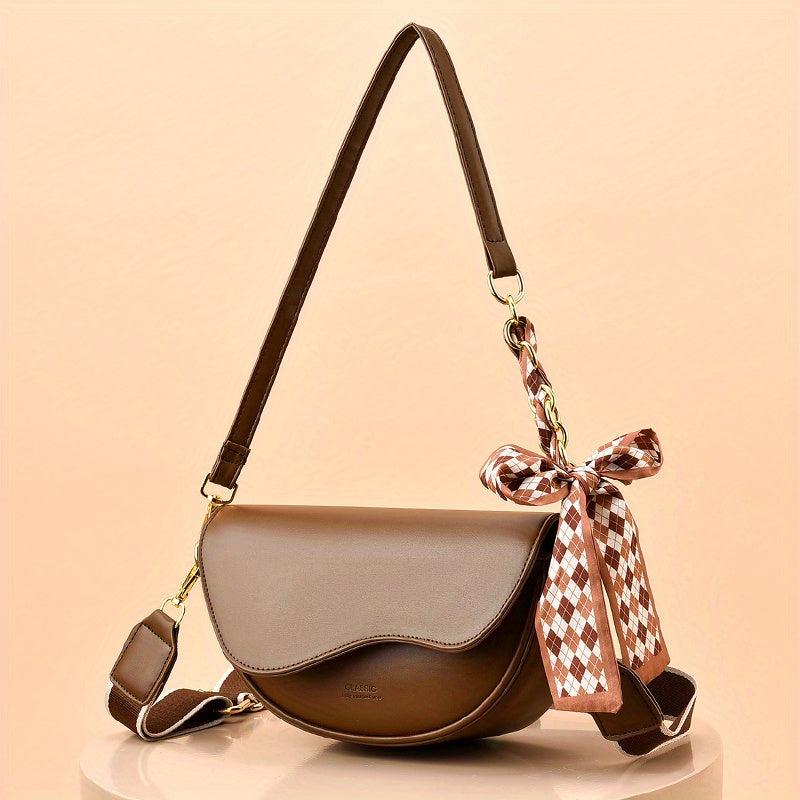 Stylish Saddle Bag With Scarf Decor Crossbody Chain Shoulder Purse