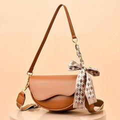 Stylish Saddle Bag With Scarf Decor Crossbody Chain Shoulder Purse