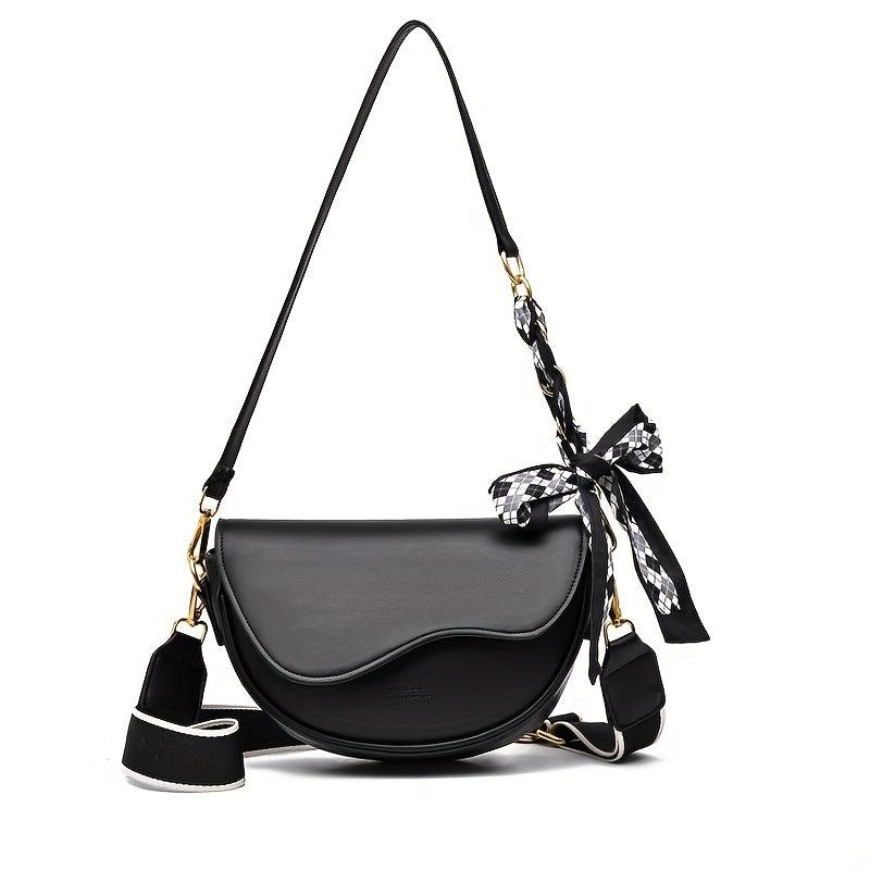 Stylish Saddle Bag With Scarf Decor Crossbody Chain Shoulder Purse