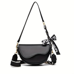 Stylish Saddle Bag With Scarf Decor Crossbody Chain Shoulder Purse
