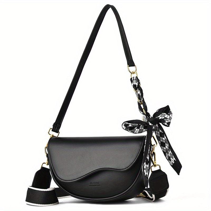 Stylish Saddle Bag With Scarf Decor Crossbody Chain Shoulder Purse