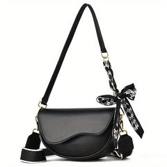 Stylish Saddle Bag With Scarf Decor Crossbody Chain Shoulder Purse