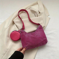 Glitter Rhinestone Shoulder Bag All Match Stylish With Mini Purse