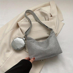 Glitter Rhinestone Shoulder Bag All Match Stylish With Mini Purse
