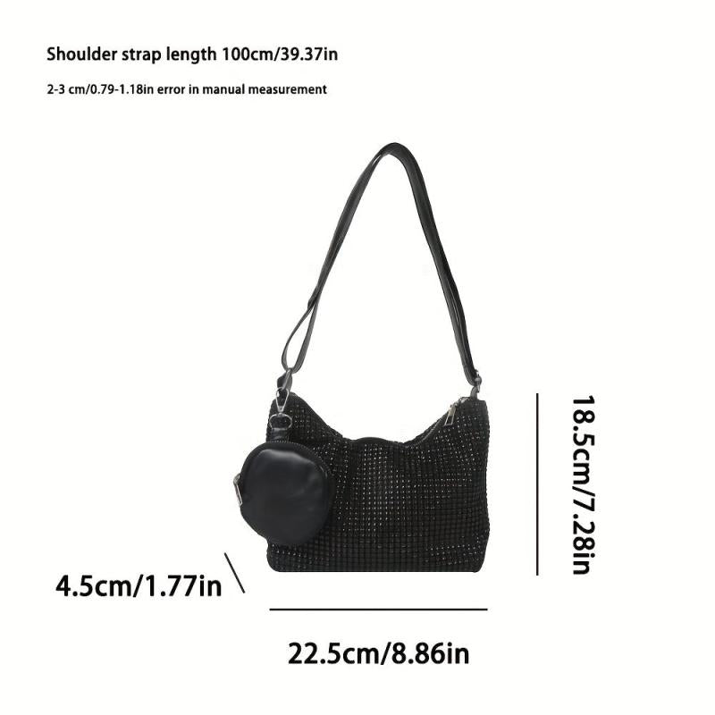 Glitter Rhinestone Shoulder Bag All Match Stylish With Mini Purse
