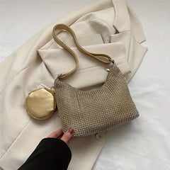 Glitter Rhinestone Shoulder Bag All Match Stylish With Mini Purse