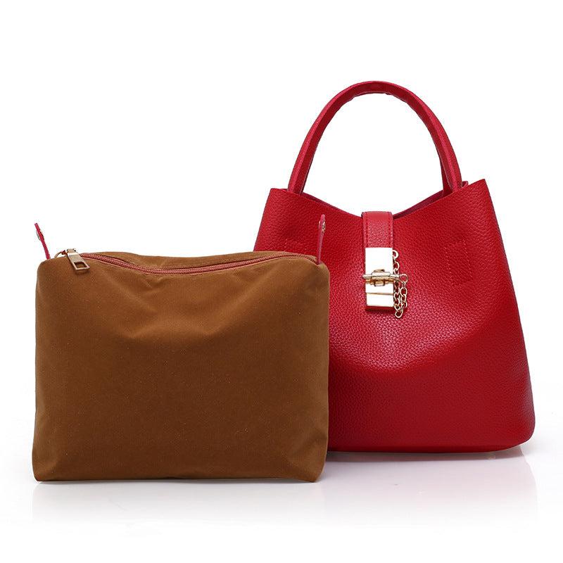 Large Capacity Shoulder Bag with Metal Turn Lock
