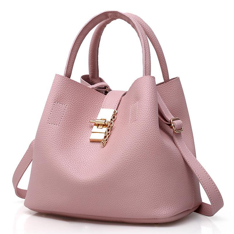 Large Capacity Shoulder Bag with Metal Turn Lock