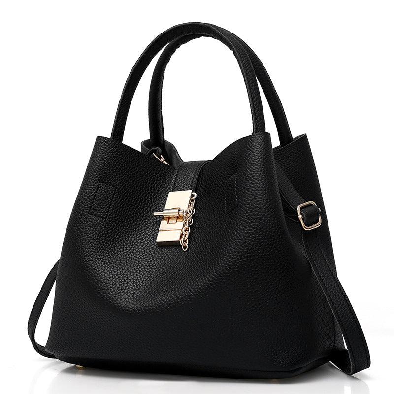 Large Capacity Shoulder Bag with Metal Turn Lock