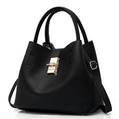 Large Capacity Shoulder Bag with Metal Turn Lock