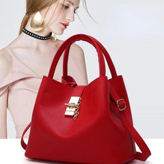 Large Capacity Shoulder Bag with Metal Turn Lock