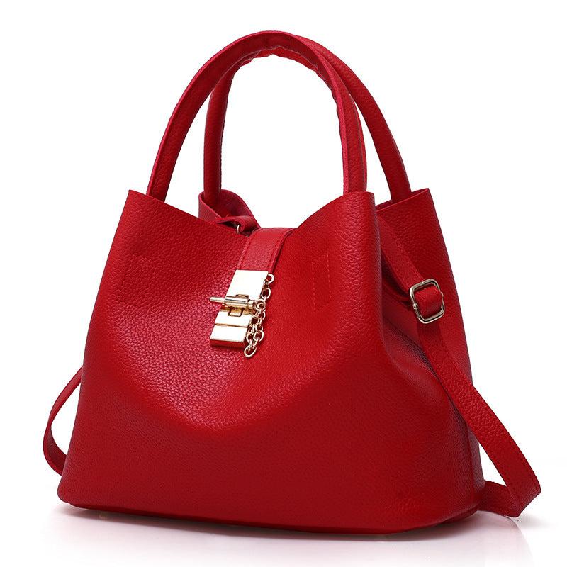 Large Capacity Shoulder Bag with Metal Turn Lock