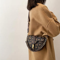 Chain Turn Lock Shoulder Bag PU Leather Saddle Bag
