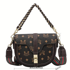 Chain Turn Lock Shoulder Bag PU Leather Saddle Bag