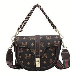 Chain Turn Lock Shoulder Bag PU Leather Saddle Bag