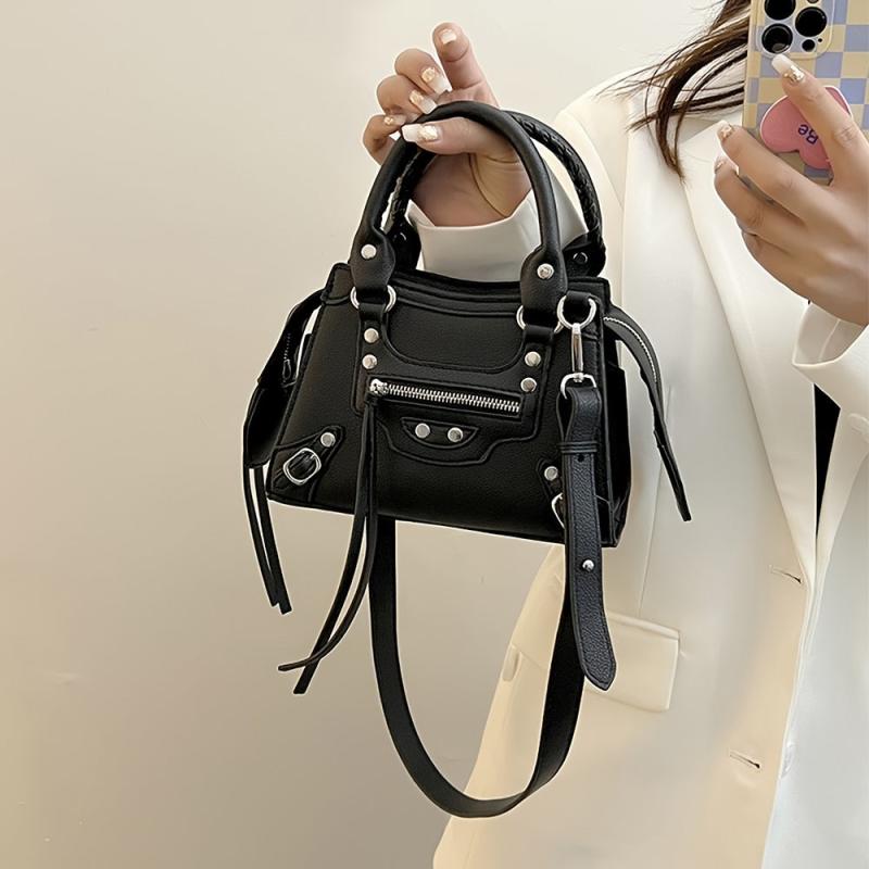 Y2K Style Studded Crossbody Bag Small Top Handle Satchel Purse