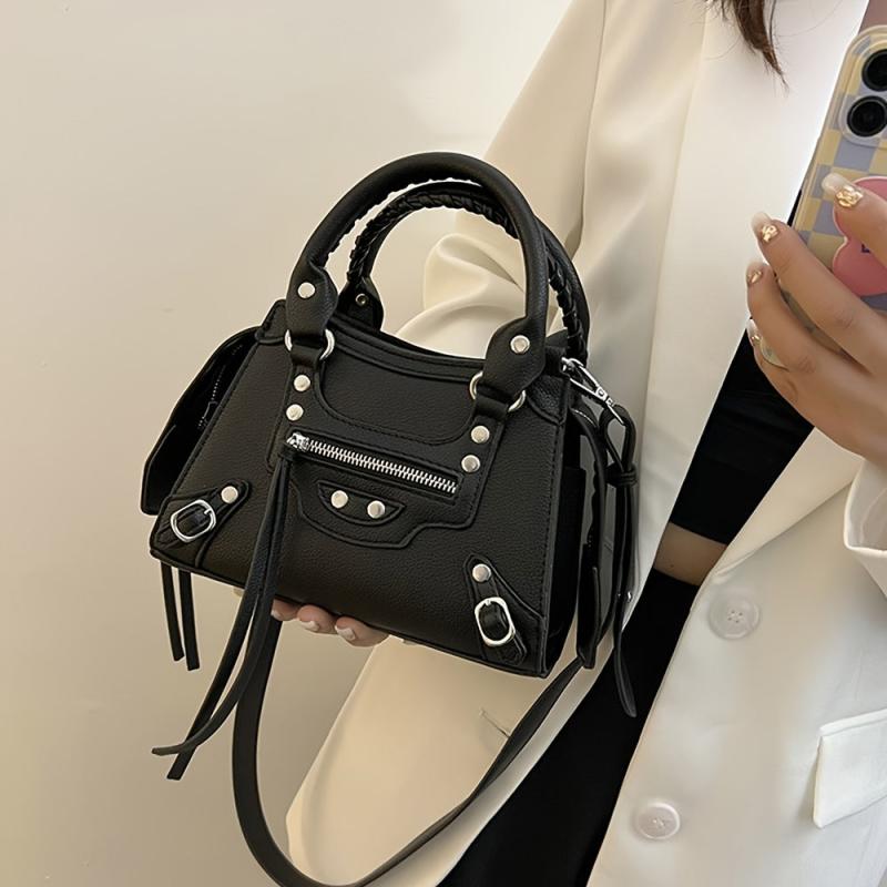 Y2K Style Studded Crossbody Bag Small Top Handle Satchel Purse