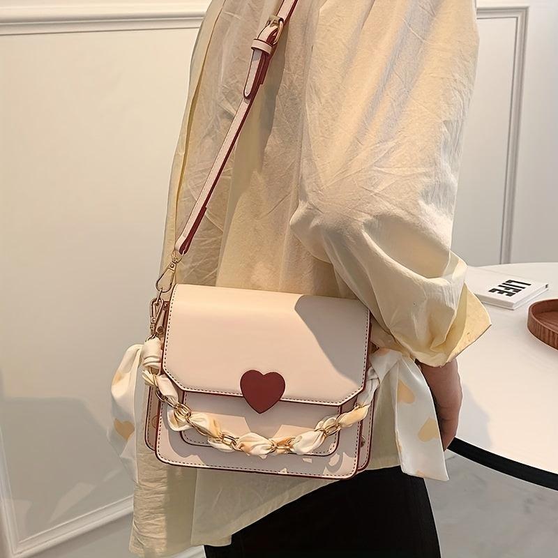 Y2K Love Heart Crossbody Bag Scarf Chain Handbag For Women
